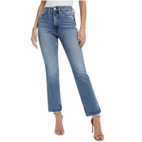 NWOT GOOD AMERICAN Good Curve Straight Jeans 15 Ultra High Rise Distressed Hem - Picture 4 of 13